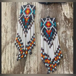 White Free People Beaded Southwestern Earrings